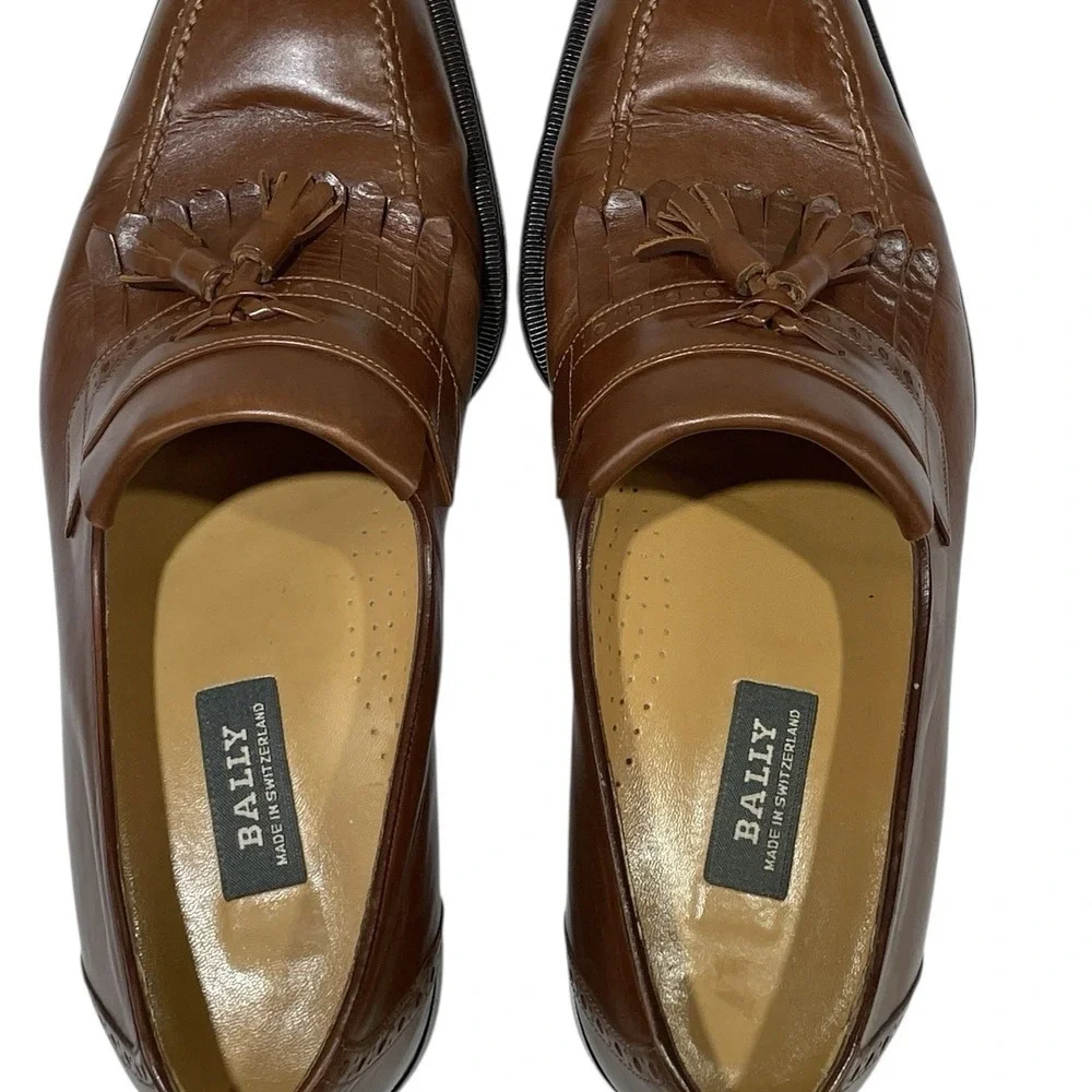 Bally Brown Leather Tassel Dress Loafers Mens 8 Preppy Designer Quiet Luxury